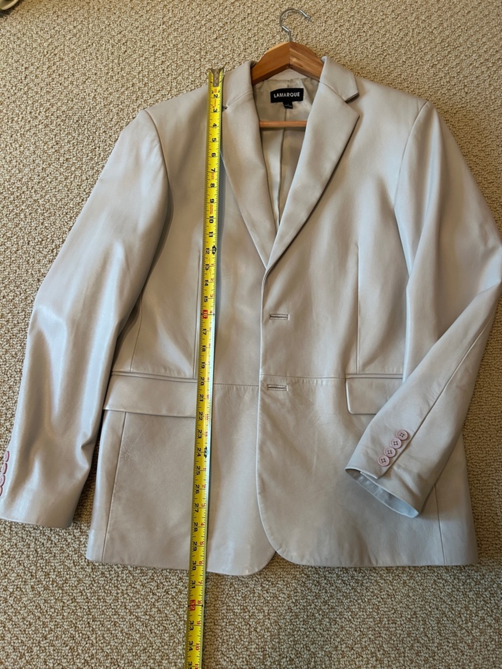 Lamarque Neutral Beige Leather Blazer